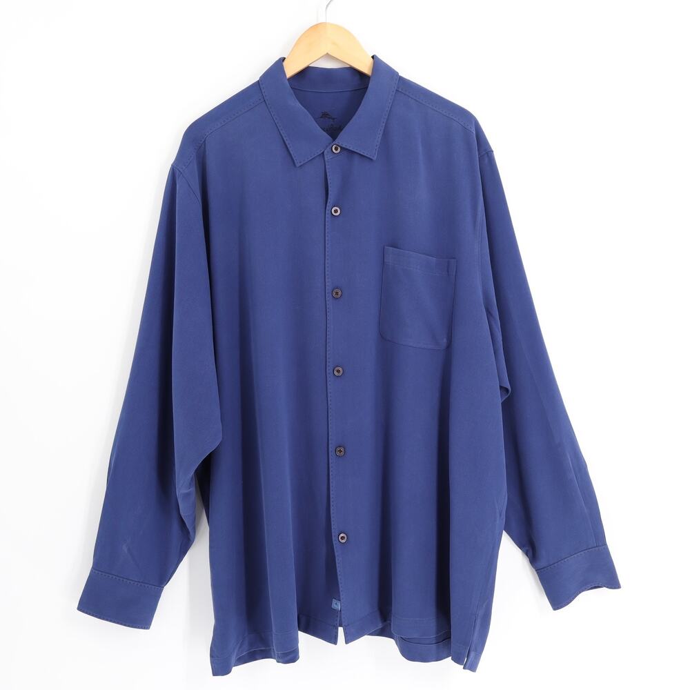 Tommy Bahamas NWT Sz XXL Silk Long Sleeve Button Up Shirt Royal Blue